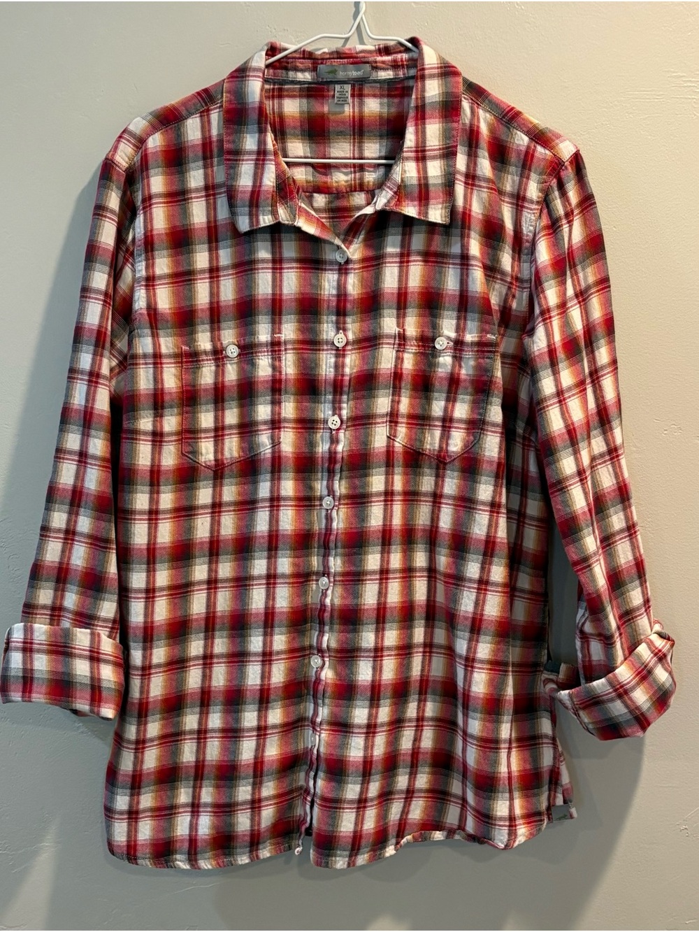 Horny Toad Organic Cotton Red and White Plaid Button-Down Shirt